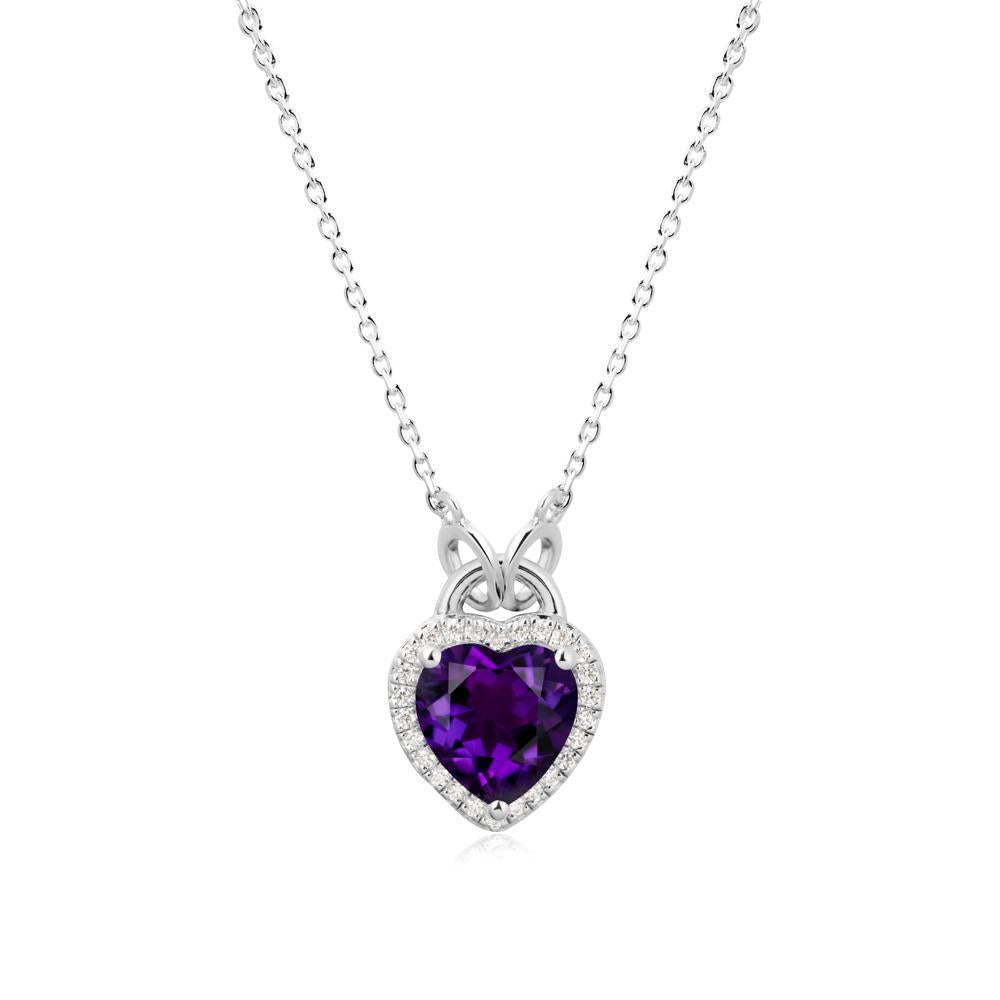 Heart Shaped Amethyst Halo Pendant Necklace - LUO Jewelry #metal_sterling silver