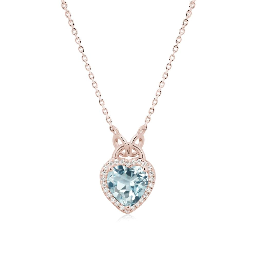 Heart Shaped Aquamarine Halo Necklace - LUO Jewelry #metal_14k rose gold