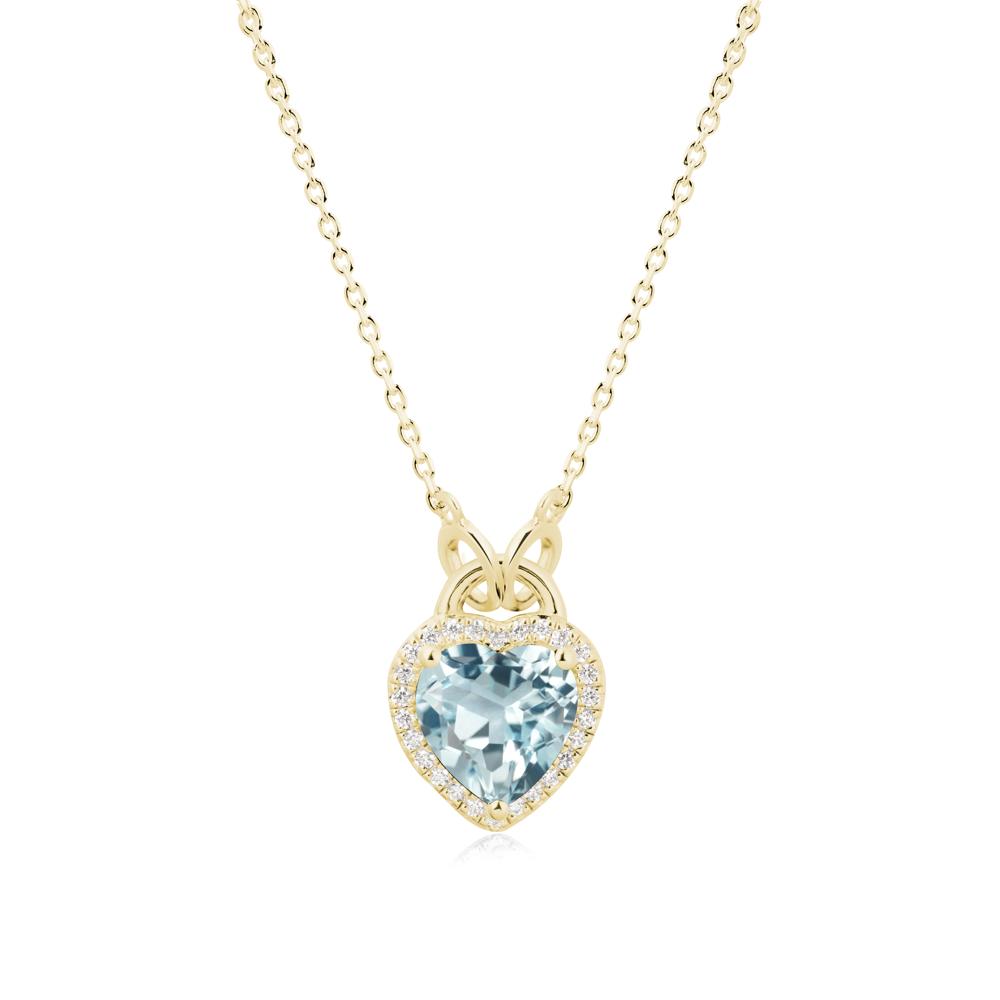 Heart Shaped Aquamarine Halo Necklace - LUO Jewelry #metal_18k yellow gold