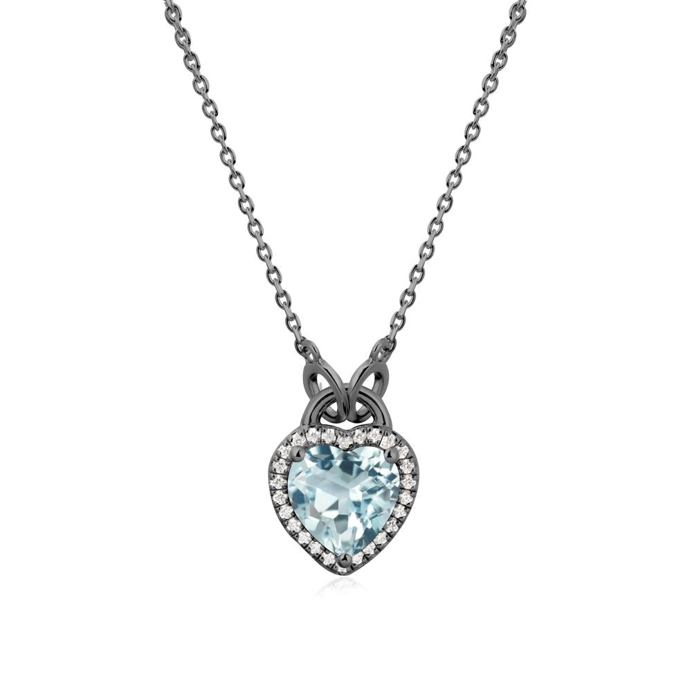 Heart Shaped Aquamarine Halo Necklace - LUO Jewelry #metal_black finish sterling silver