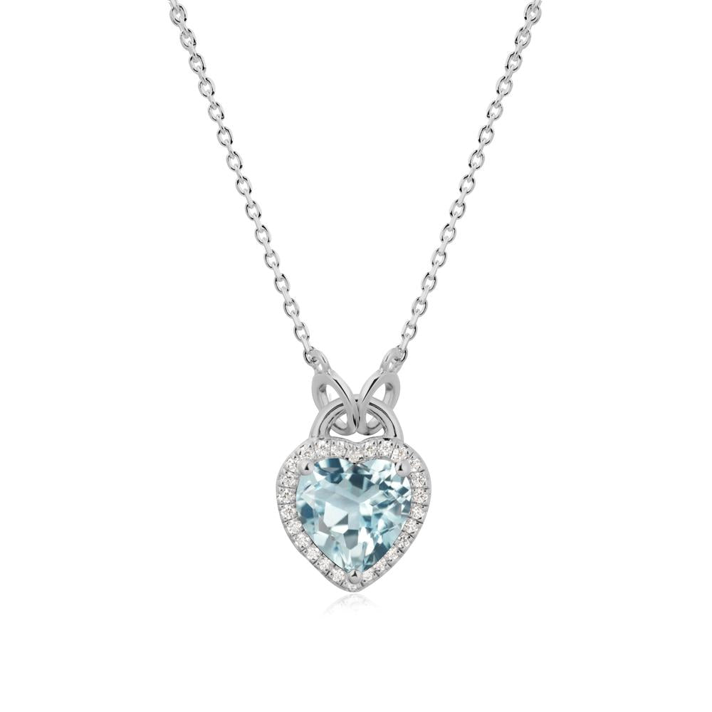 Heart Shaped Aquamarine Halo Necklace - LUO Jewelry #metal_platinum