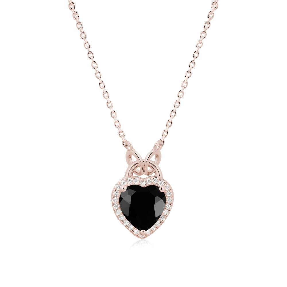Heart Shaped Black Spinel Halo Pendant Necklace - LUO Jewelry #metal_14k rose gold