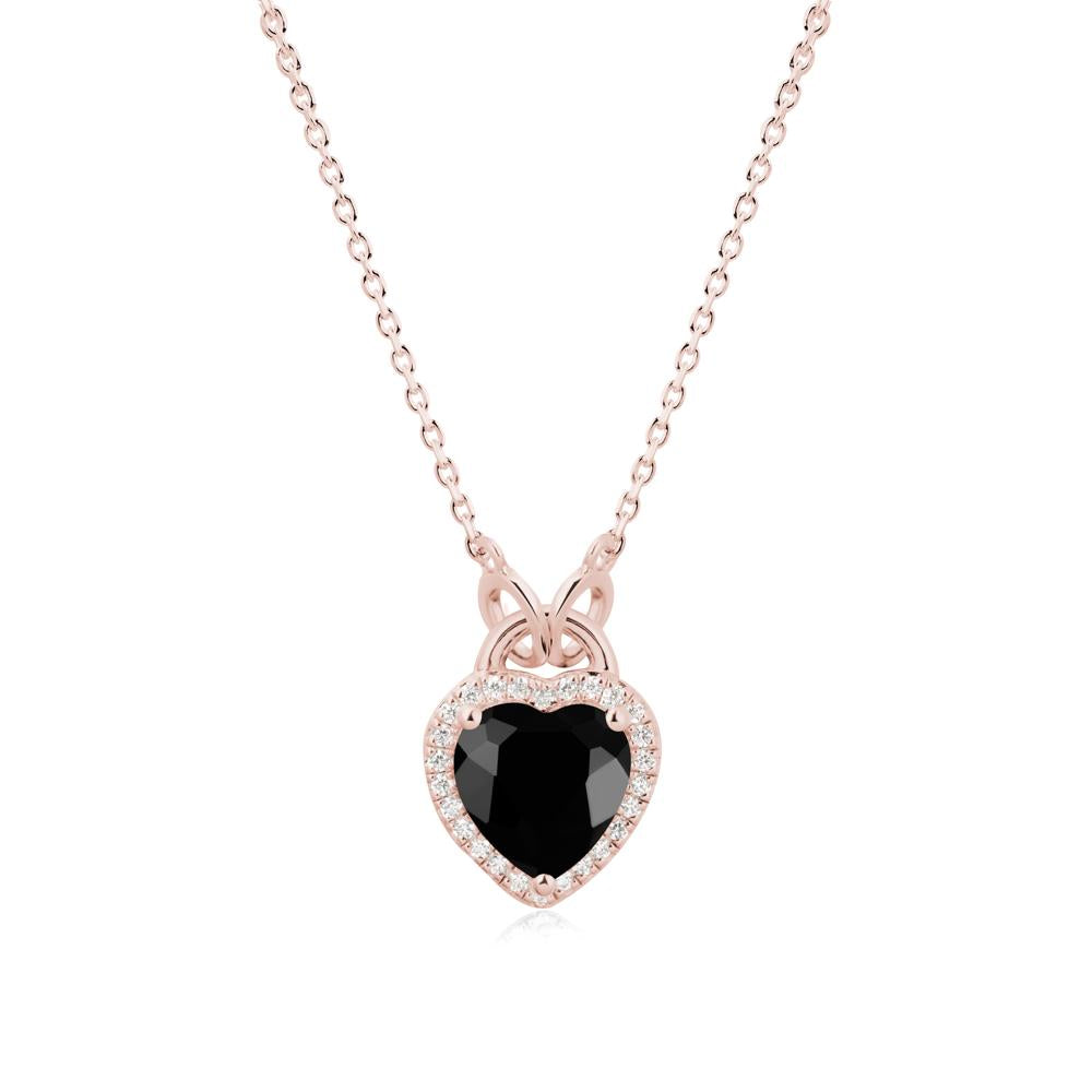 Heart Shaped Black Spinel Halo Pendant Necklace - LUO Jewelry #metal_18k rose gold