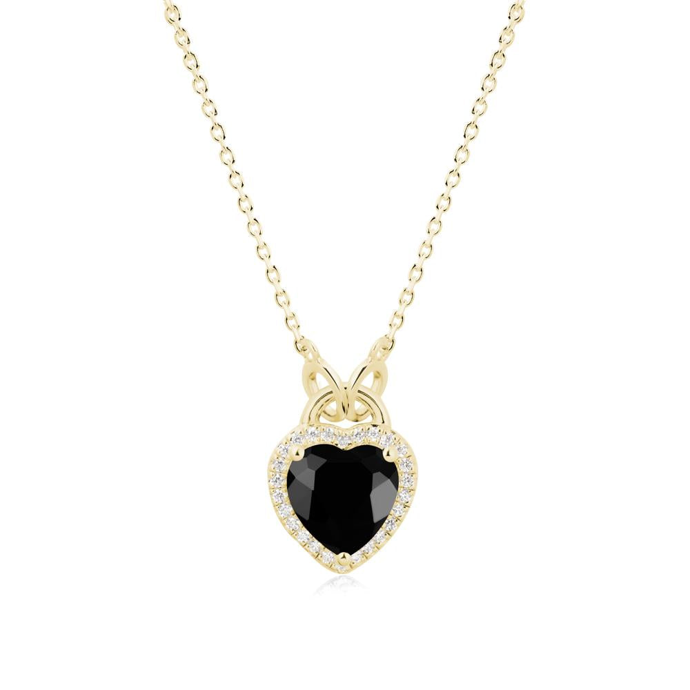 Heart Shaped Black Spinel Halo Pendant Necklace - LUO Jewelry #metal_18k yellow gold