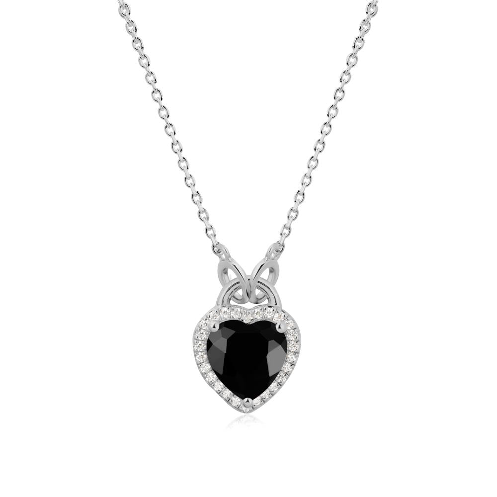 Heart Shaped Black Spinel Halo Pendant Necklace - LUO Jewelry #metal_platinum