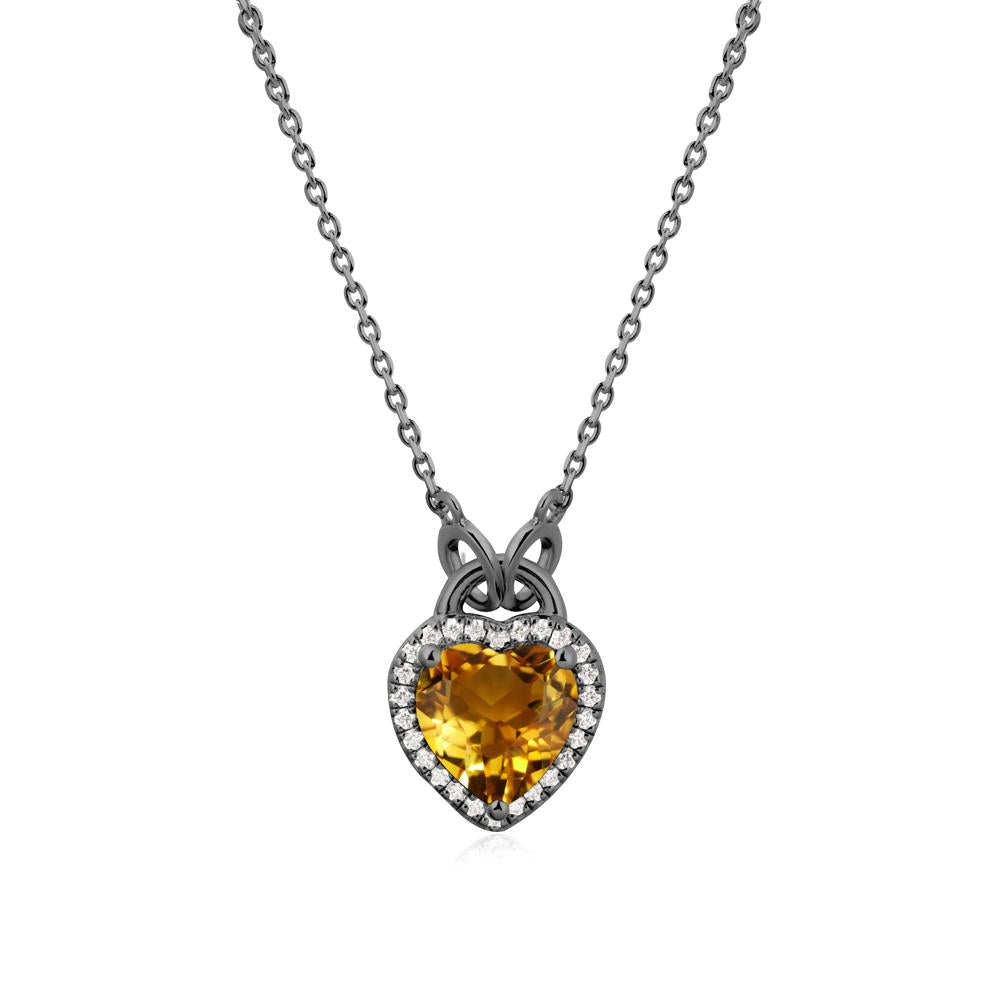Heart Shaped Citrine Halo Necklace - LUO Jewelry #metal_black finish sterling silver