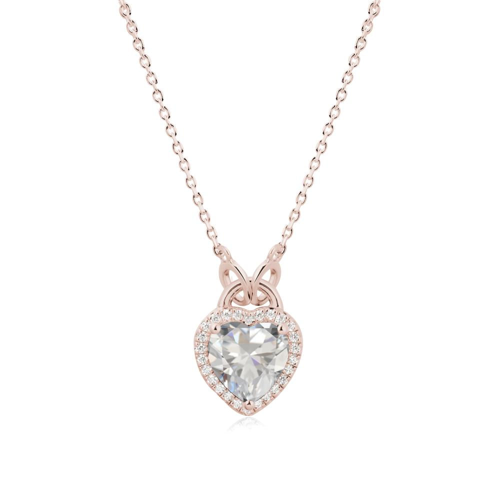 Heart Shaped Cubic Zirconia Halo Pendant Necklace - LUO Jewelry #metal_14k rose gold