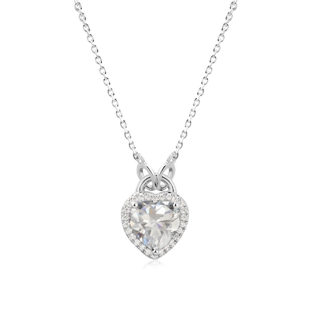 Heart Shaped Cubic Zirconia Halo Pendant Necklace - LUO Jewelry #metal_14k white gold