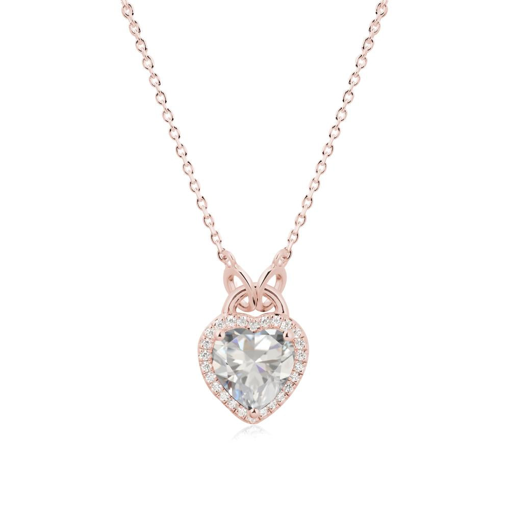 Heart Shaped Cubic Zirconia Halo Pendant Necklace - LUO Jewelry #metal_18k rose gold