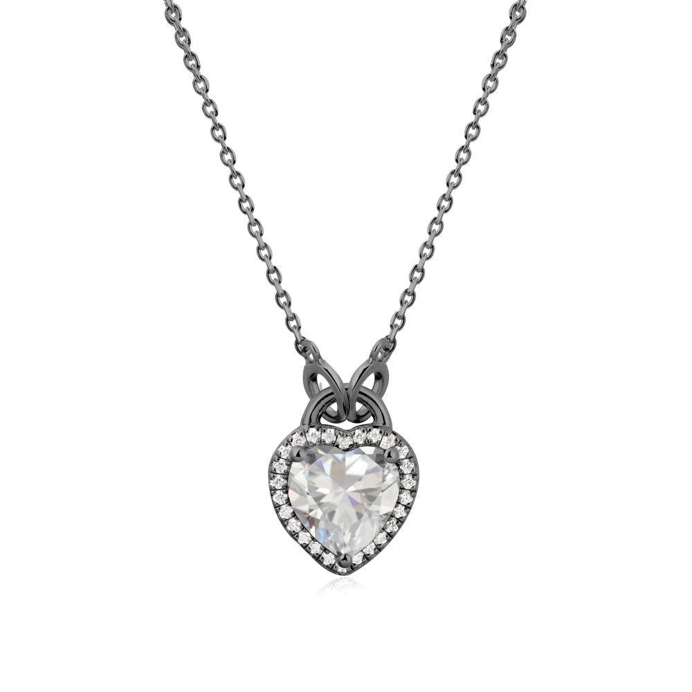 Heart Shaped Cubic Zirconia Halo Pendant Necklace - LUO Jewelry #metal_black finish sterling silver