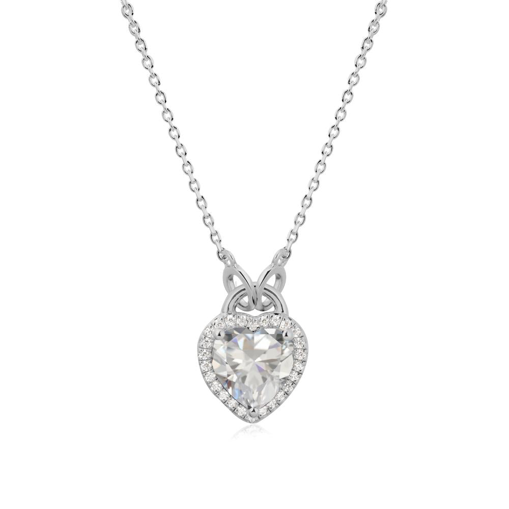 Heart Shaped Cubic Zirconia Halo Pendant Necklace - LUO Jewelry #metal_platinum