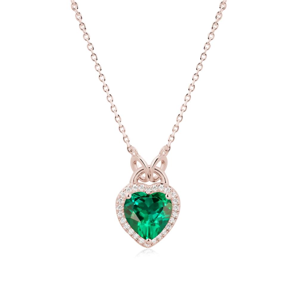 Heart Shaped Emerald Halo Necklace - LUO Jewelry #metal_14k rose gold