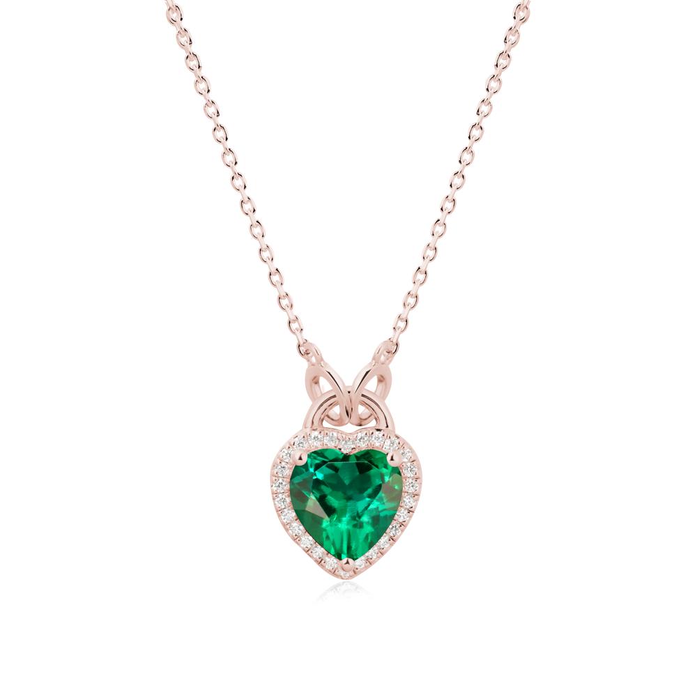 Heart Shaped Emerald Halo Necklace - LUO Jewelry #metal_18k rose gold