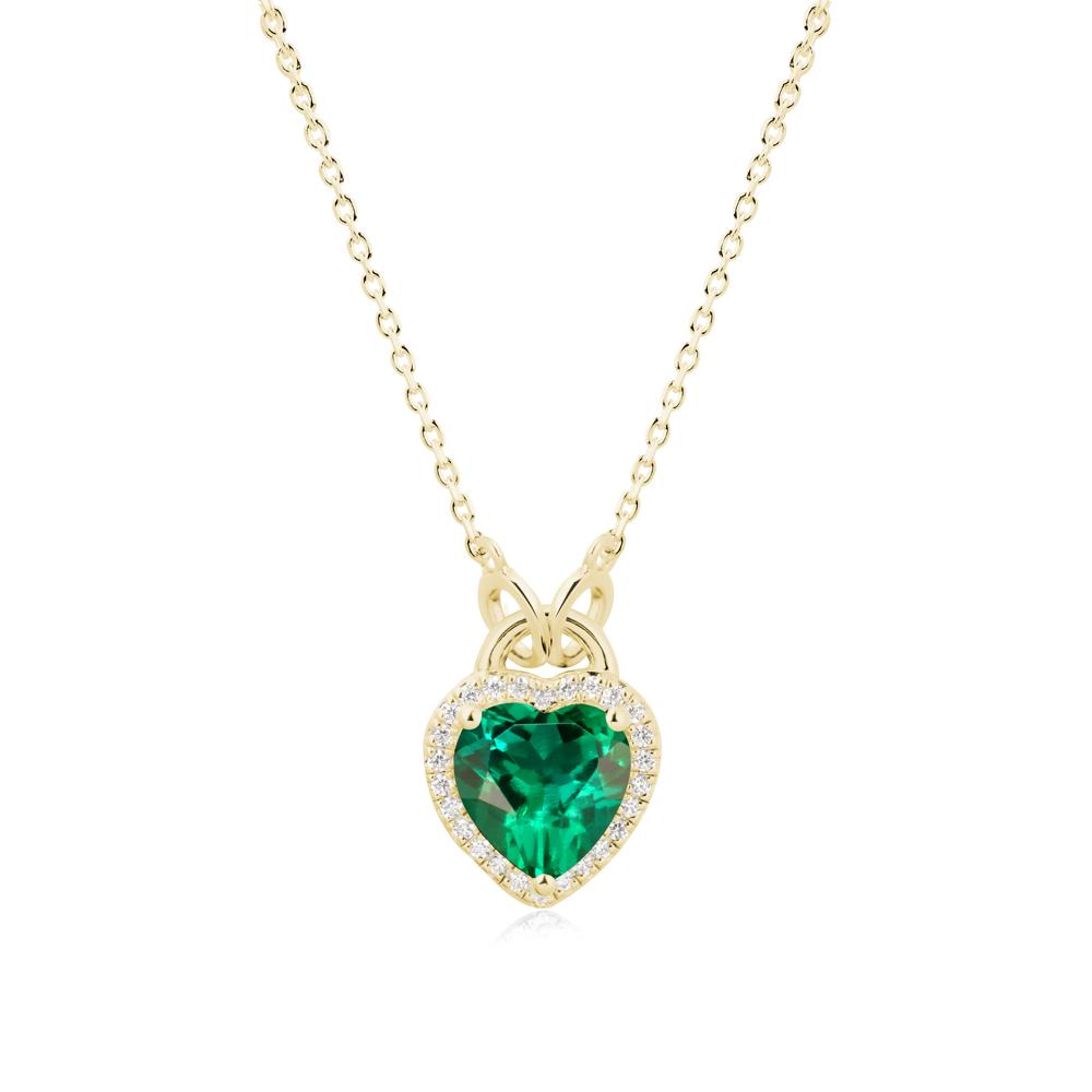 Heart Shaped Emerald Halo Necklace - LUO Jewelry #metal_18k yellow gold
