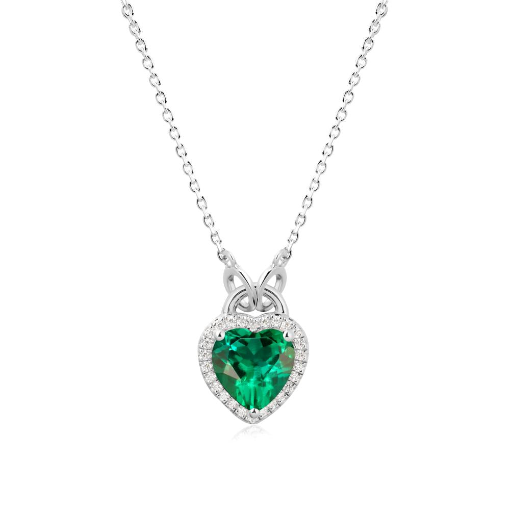 Heart Shaped Emerald Halo Necklace - LUO Jewelry #metal_sterling silver