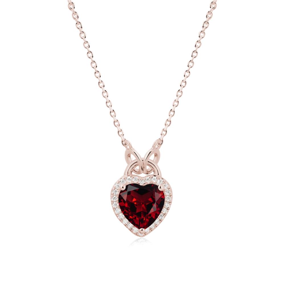 Heart Shaped Garnet Halo Pendant Necklace - LUO Jewelry #metal_14k rose gold