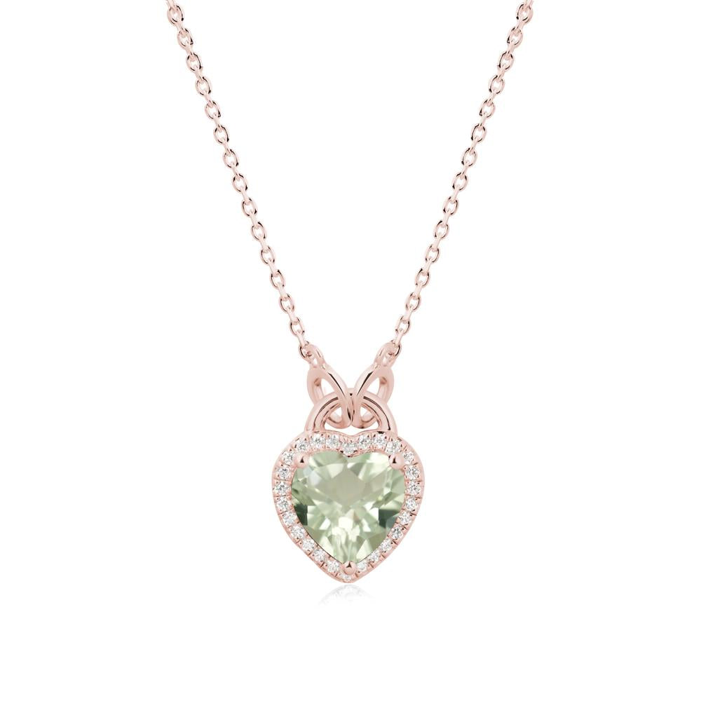 Heart Shaped Green Amethyst Halo Necklace - LUO Jewelry #metal_18k rose gold