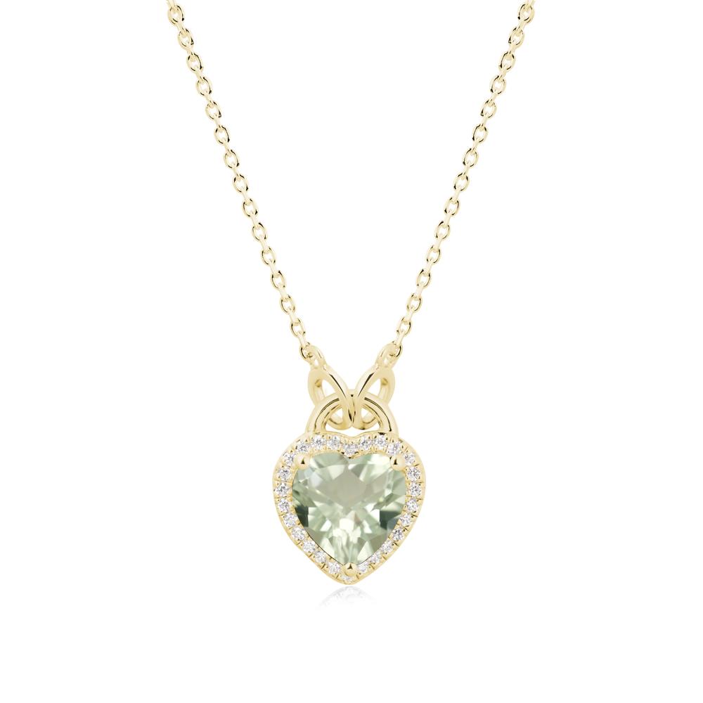 Heart Shaped Green Amethyst Halo Necklace - LUO Jewelry #metal_18k yellow gold