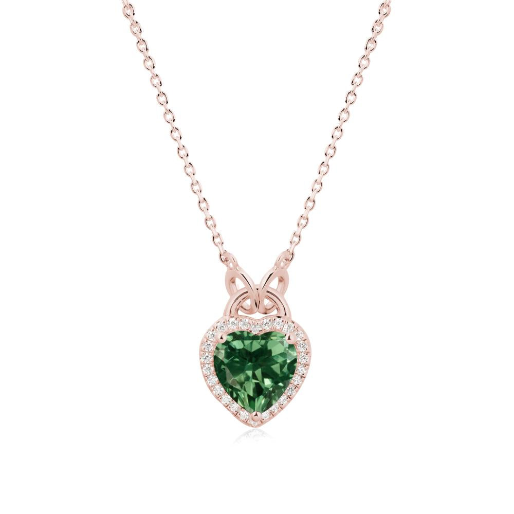 Heart Shaped Green Sapphire Halo Pendant Necklace - LUO Jewelry #metal_18k rose gold