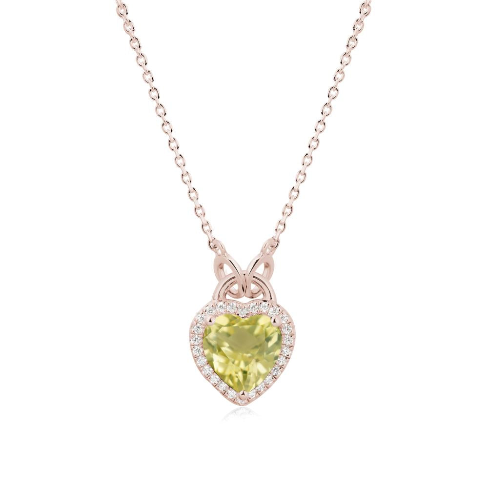 Heart Shaped Lemon Quartz Halo Necklace - LUO Jewelry #metal_14k rose gold