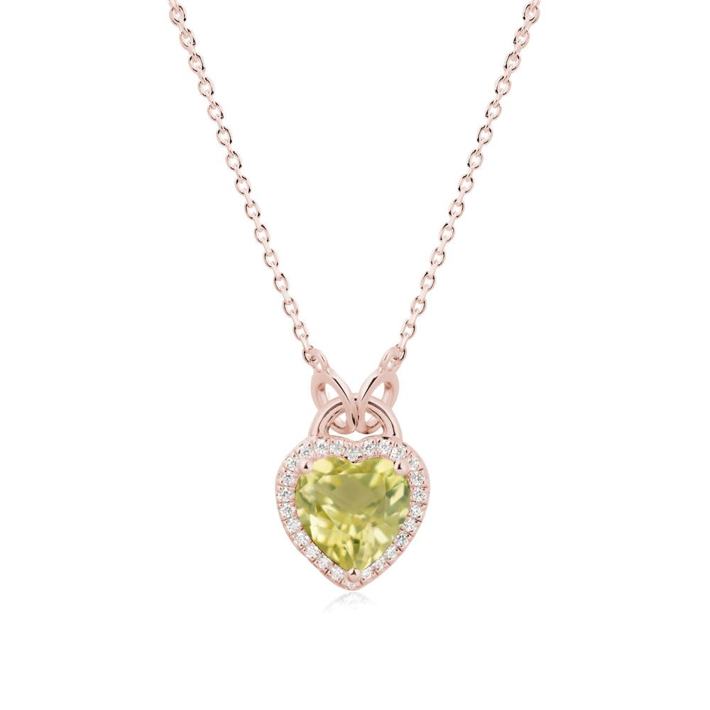 Heart Shaped Lemon Quartz Halo Necklace - LUO Jewelry #metal_18k rose gold