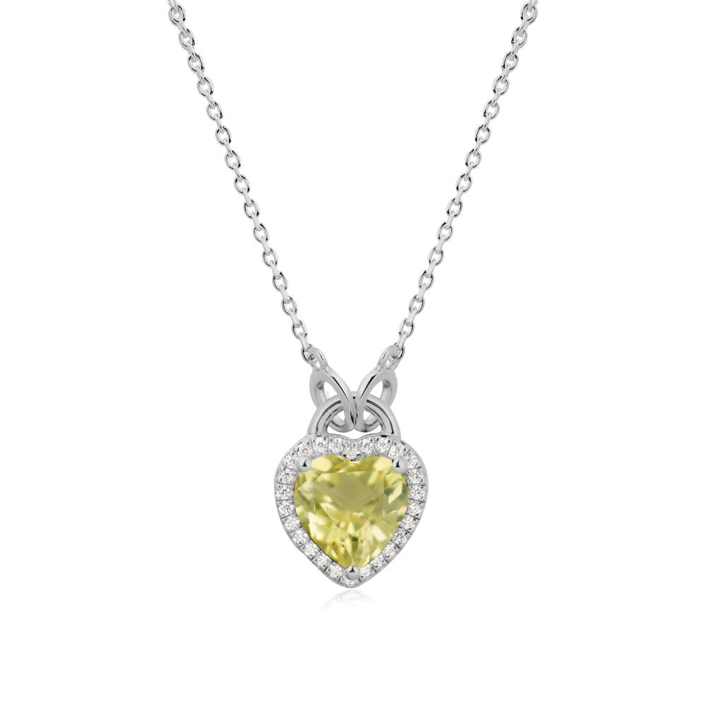 Heart Shaped Lemon Quartz Halo Necklace - LUO Jewelry #metal_platinum