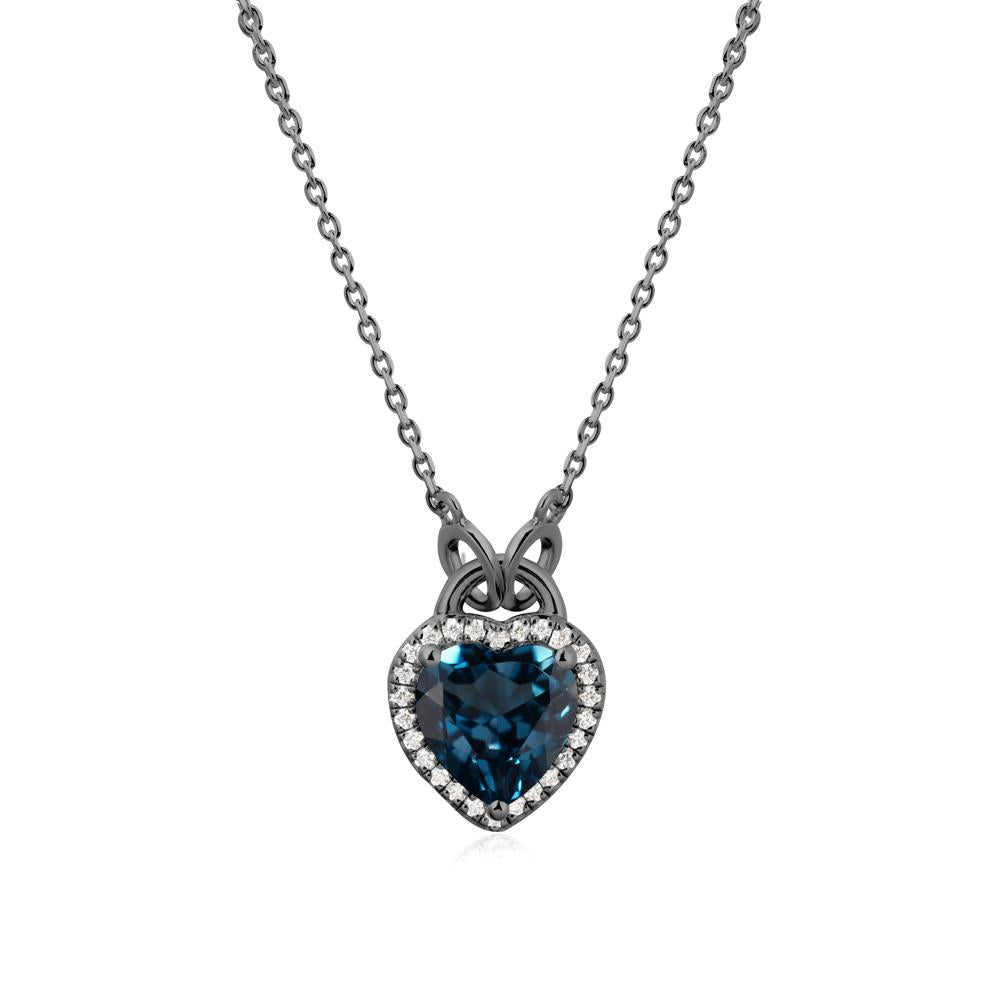 Heart Shaped London Blue Topaz Halo Pendant Necklace - LUO Jewelry #metal_black finish sterling silver