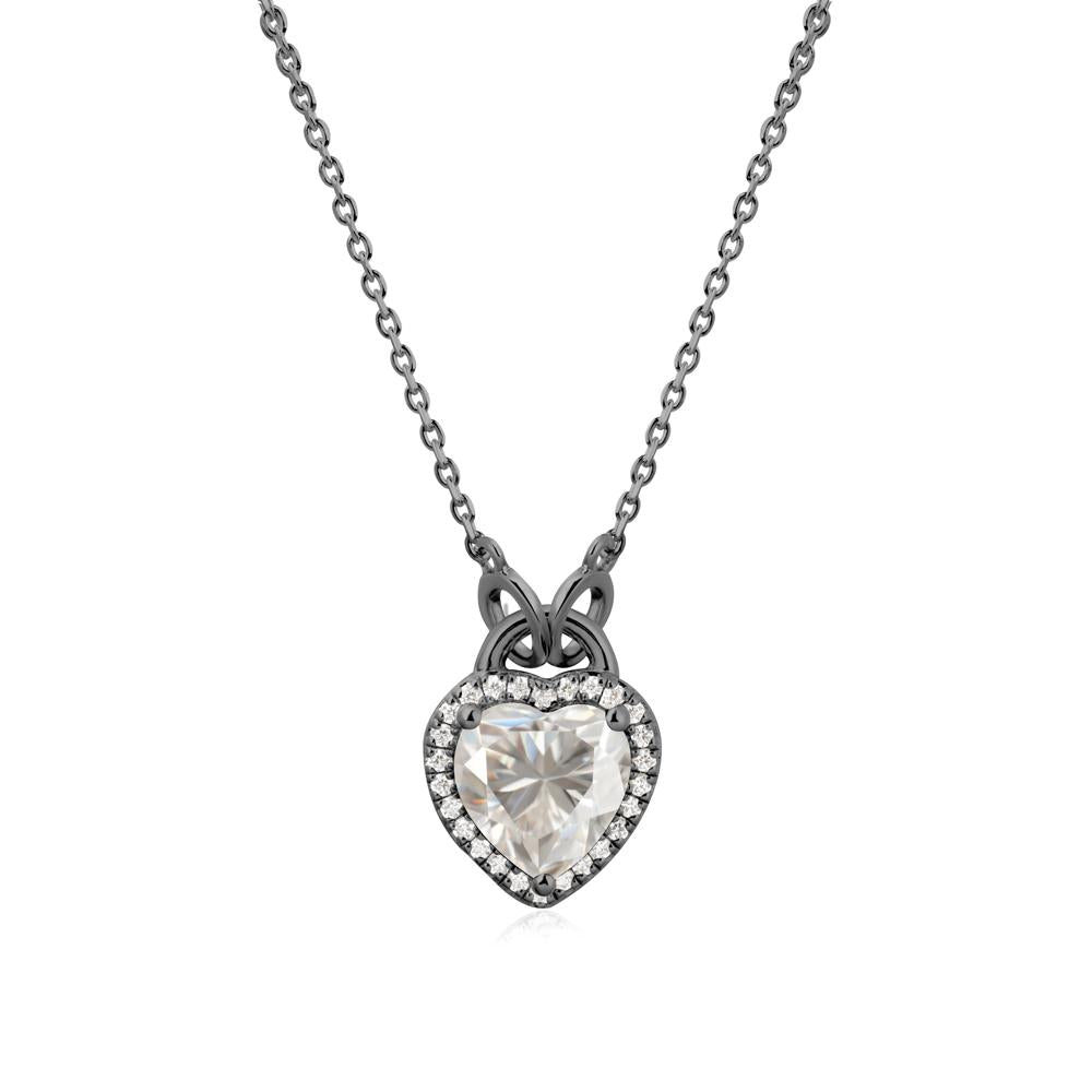Heart Shaped Moissanite Halo Pendant Necklace - LUO Jewelry #metal_black finish sterling silver