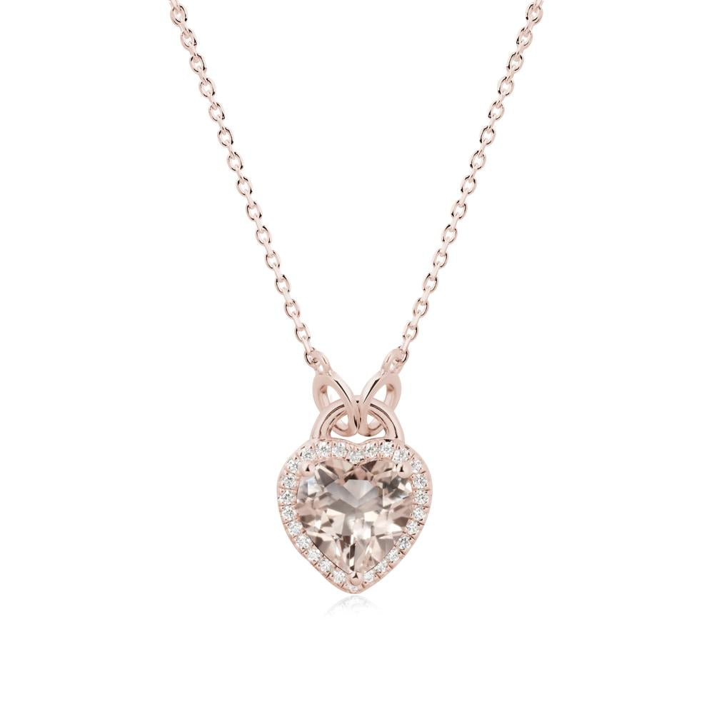 Heart Shaped Morganite Halo Necklace - LUO Jewelry #metal_14k rose gold