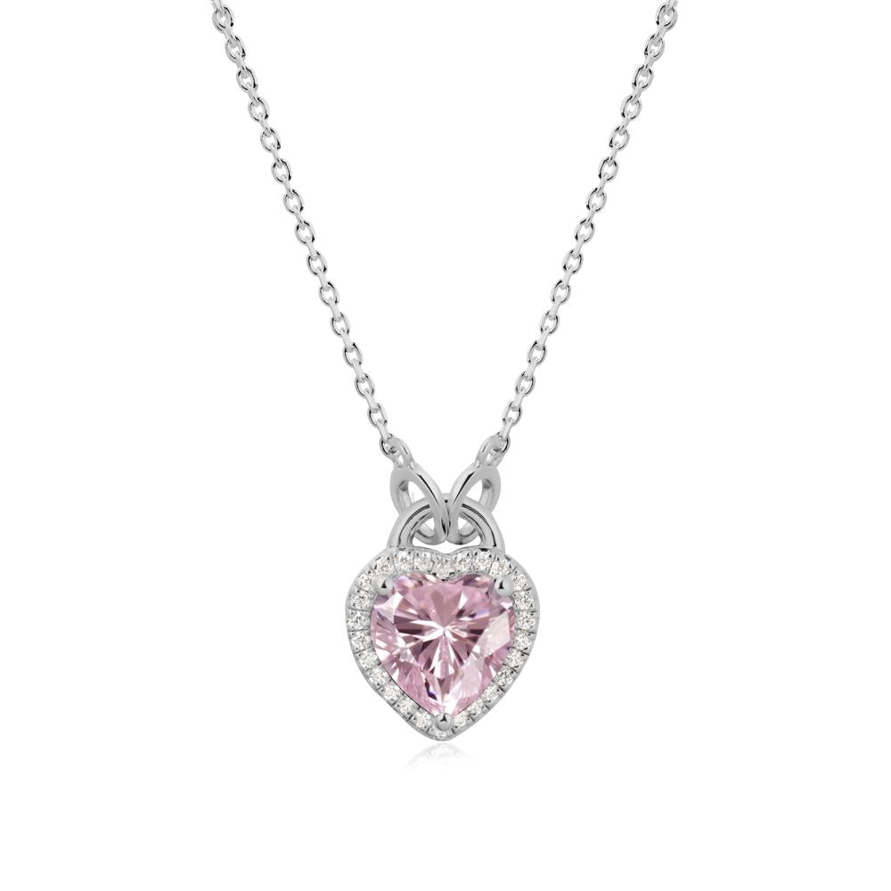 Heart Shaped Pink Cubic Zirconia Halo Pendant Necklace - LUO Jewelry #metal_platinum