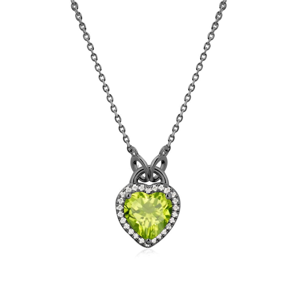 Heart Shaped Peridot Halo Necklace - LUO Jewelry #metal_black finish sterling silver