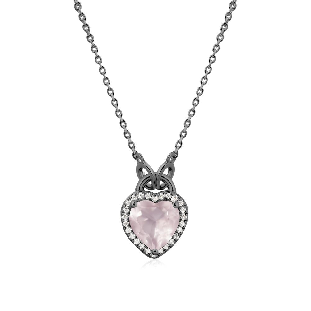 Heart Shaped Rose Quartz Halo Pendant Necklace - LUO Jewelry #metal_black finish sterling silver