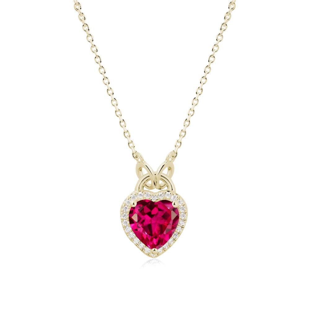 Heart Shaped Ruby Halo Necklace - LUO Jewelry #metal_14k yellow gold