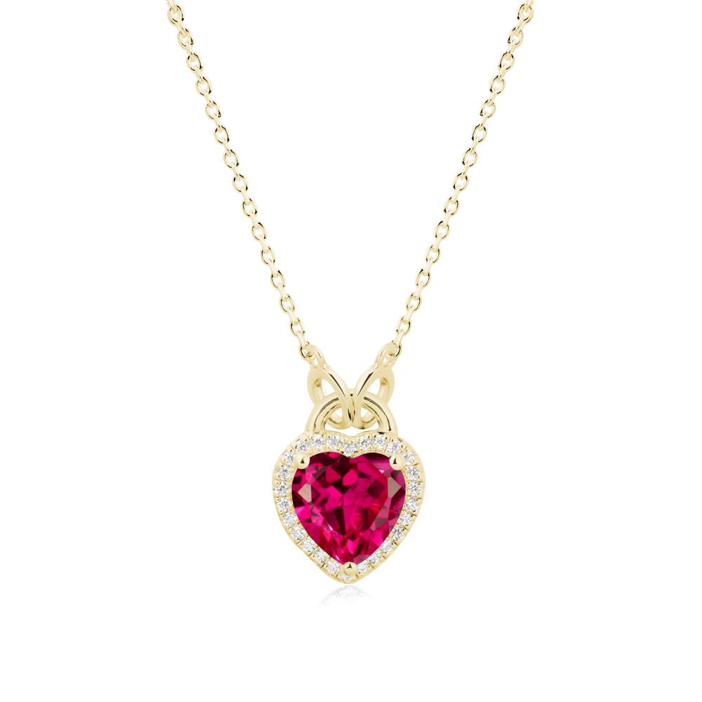 Heart Shaped Ruby Halo Necklace - LUO Jewelry #metal_18k yellow gold