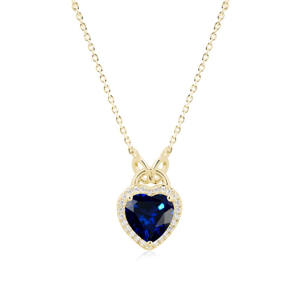 Heart Shaped Sapphire Halo Pendant Necklace - LUO Jewelry #metal_18k yellow gold