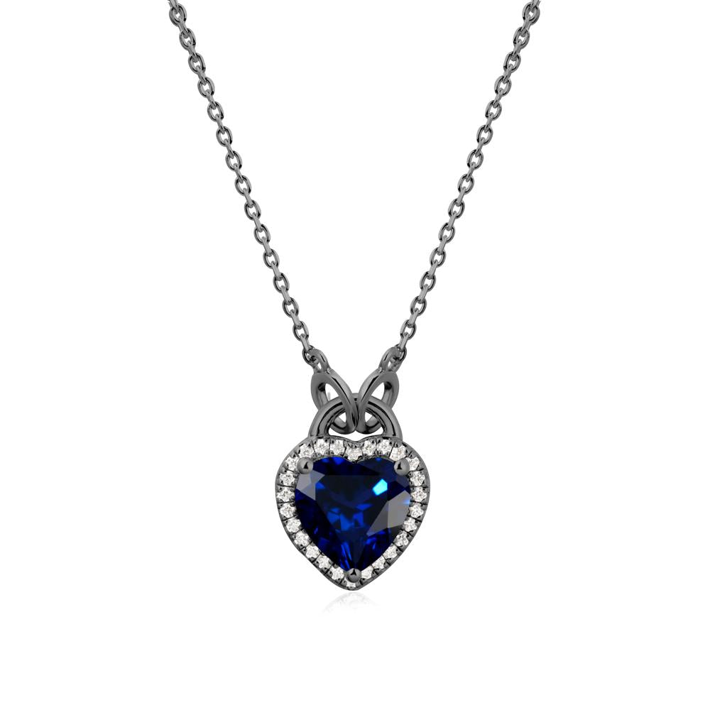 Heart Shaped Sapphire Halo Pendant Necklace - LUO Jewelry #metal_black finish sterling silver