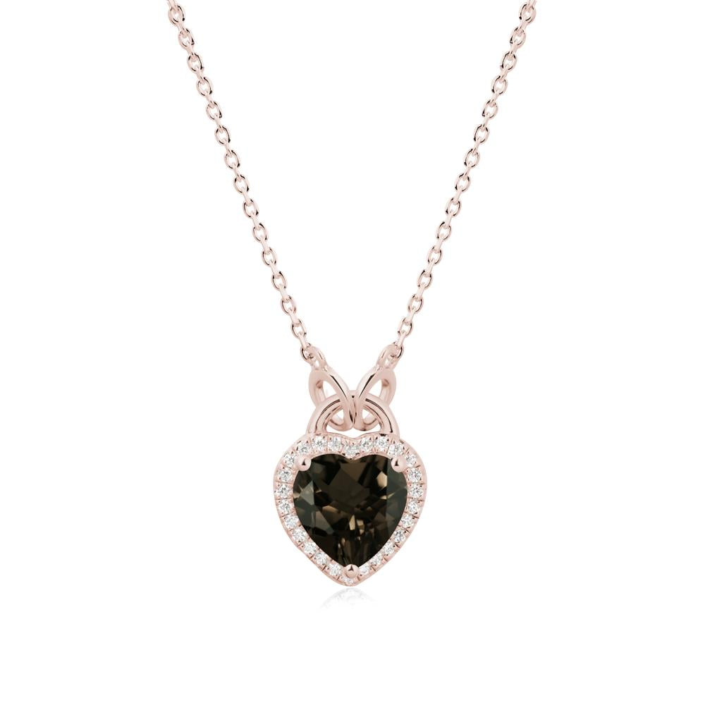 Heart Shaped Smoky Quartz Halo Necklace - LUO Jewelry #metal_14k rose gold