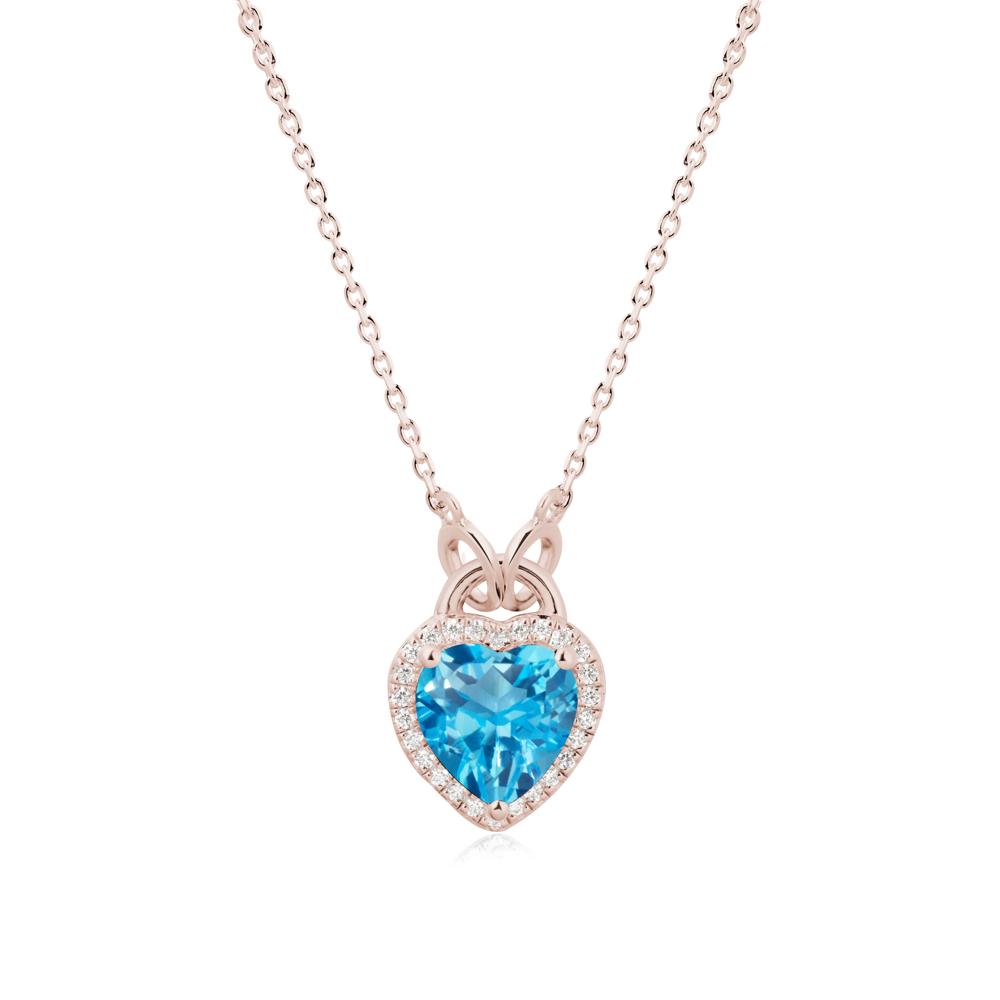 Heart Shaped Swiss Blue Topaz Halo Pendant Necklace - LUO Jewelry #metal_14k rose gold