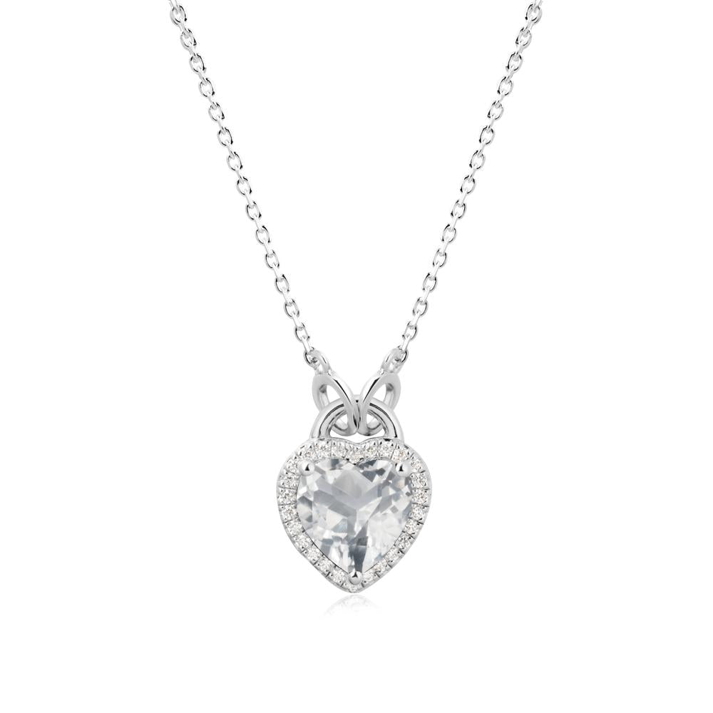 Heart Shaped White Topaz Halo Necklace - LUO Jewelry #metal_14k white gold