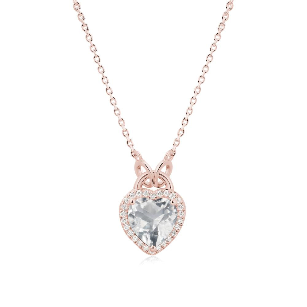 Heart Shaped White Topaz Halo Necklace - LUO Jewelry #metal_18k rose gold