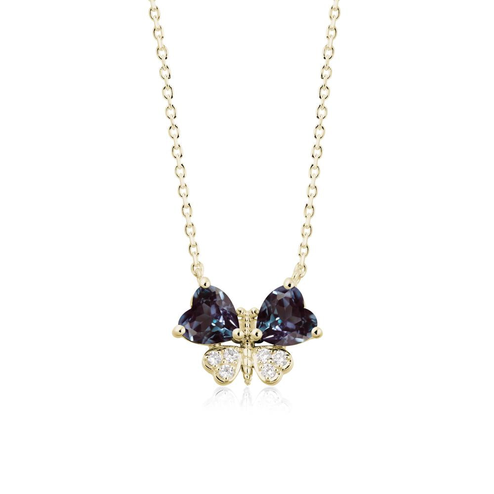 Heart Alexandrite Wings Butterfly Pendant Necklace - LUO Jewelry #metal_14k yellow gold