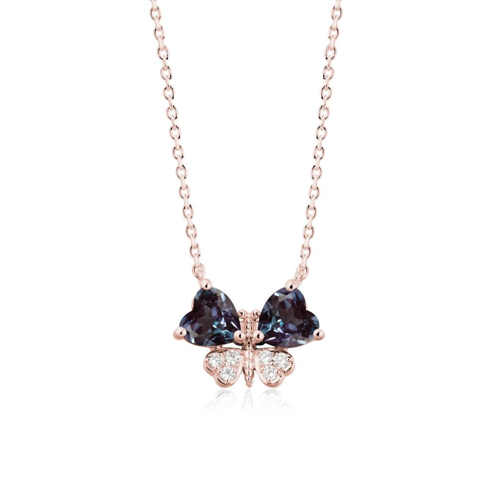 Heart Alexandrite Wings Butterfly Pendant Necklace - LUO Jewelry #metal_18k rose gold