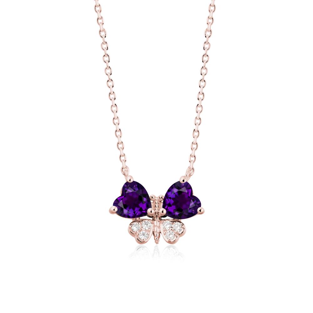Amethyst Heart Shaped Wings Butterfly Necklace - LUO Jewelry #metal_18k rose gold