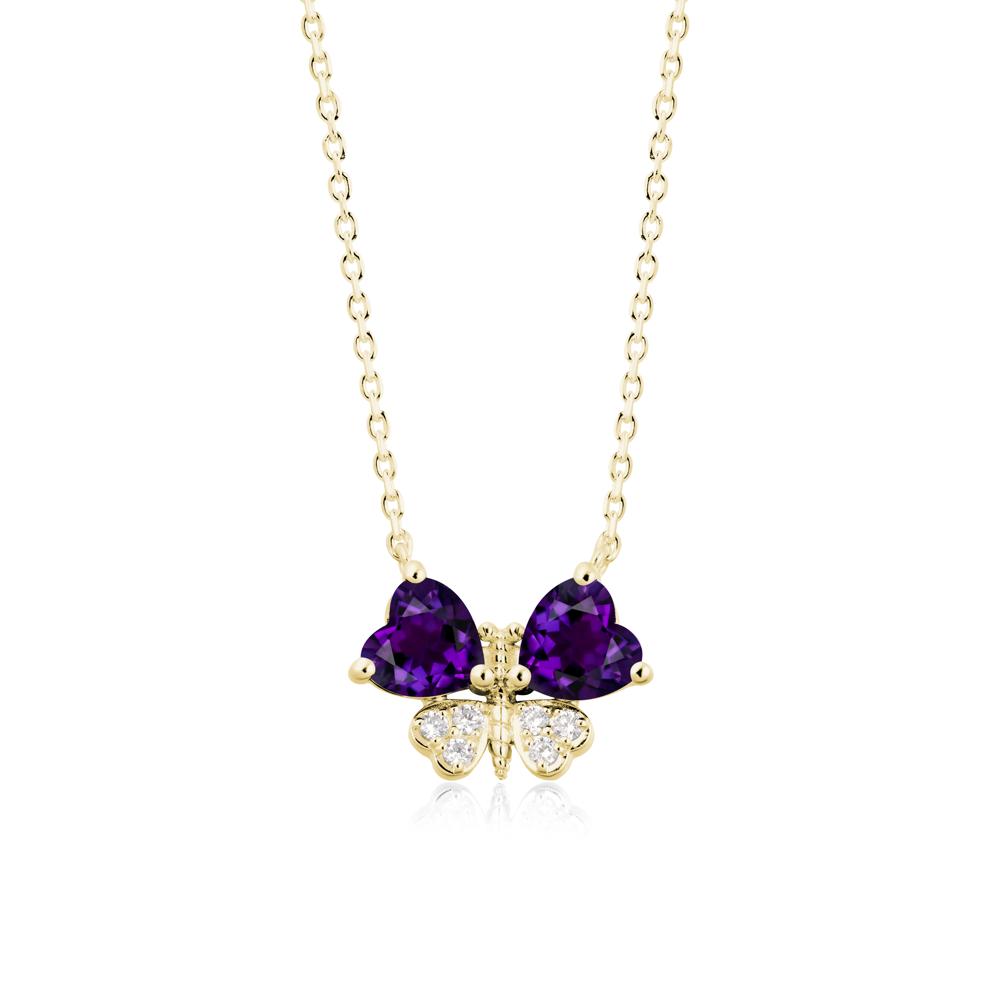 Amethyst Heart Shaped Wings Butterfly Necklace - LUO Jewelry #metal_18k yellow gold