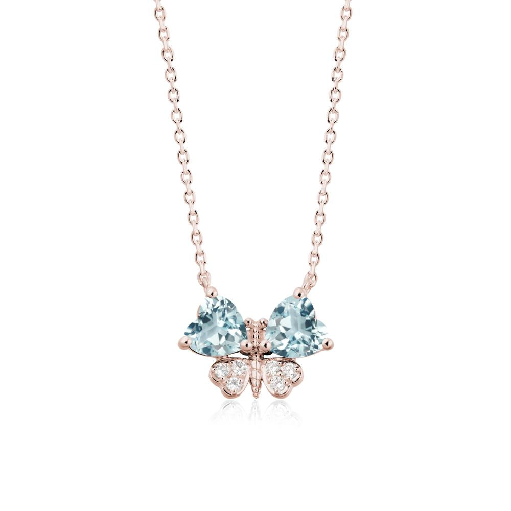Heart Shaped Wings Butterfly Aquamarine Necklace - LUO Jewelry #metal_14k rose gold