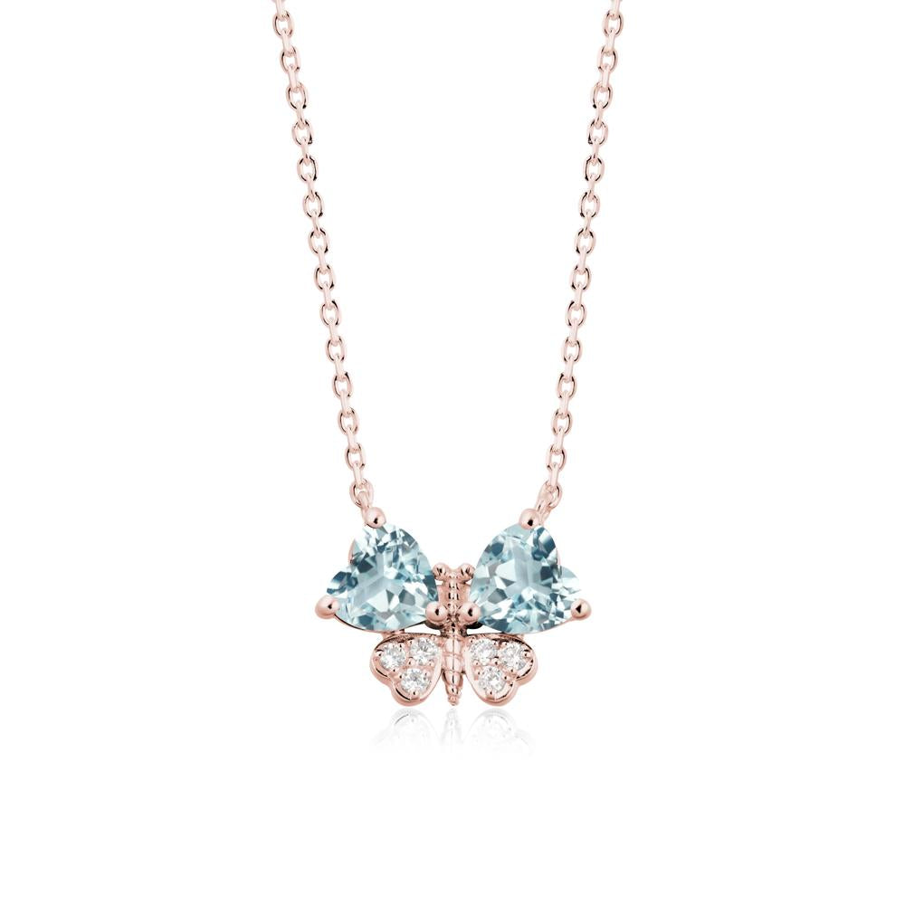 Heart Shaped Wings Butterfly Aquamarine Necklace - LUO Jewelry #metal_18k rose gold