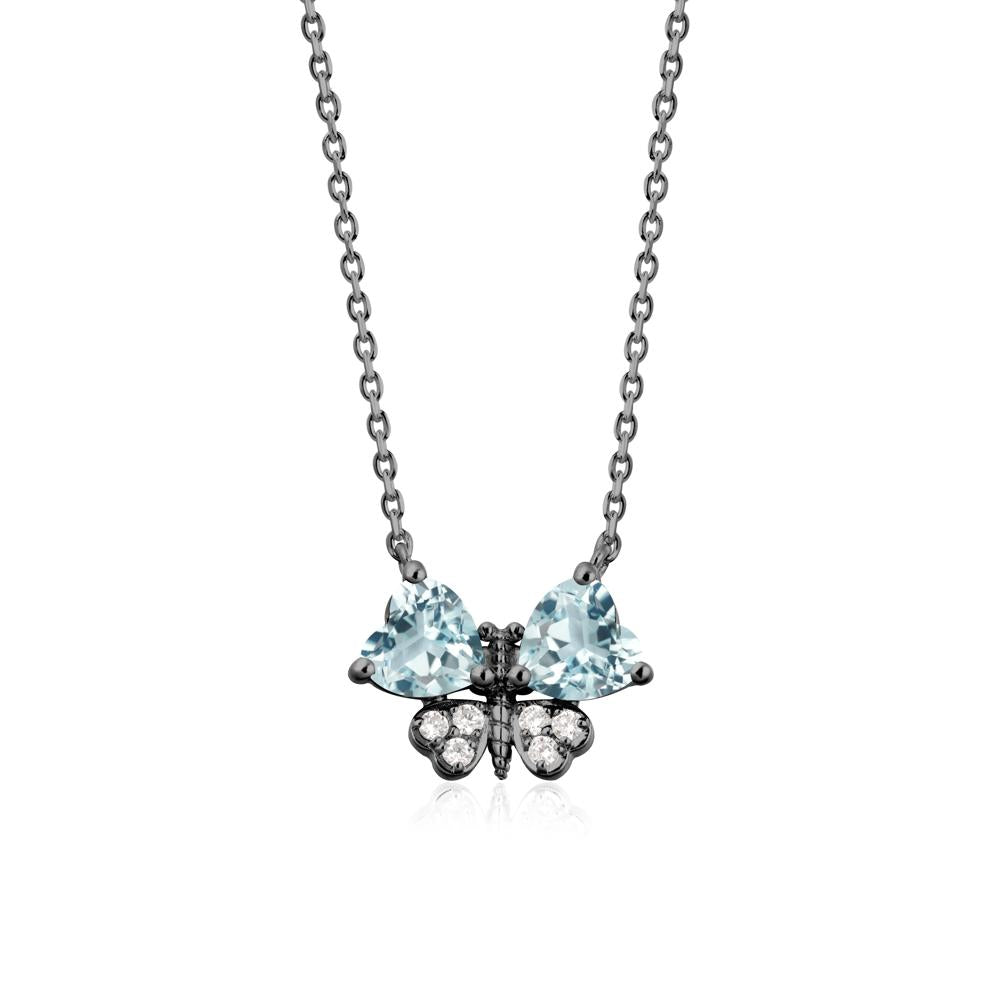 Heart Shaped Wings Butterfly Aquamarine Necklace - LUO Jewelry #metal_black finish sterling silver