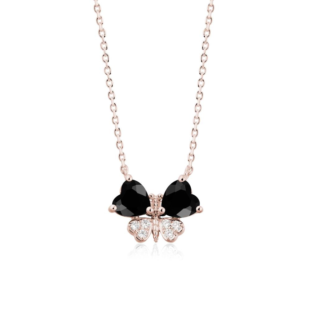Heart Black Spinel Wings Butterfly Pendant Necklace - LUO Jewelry #metal_14k rose gold