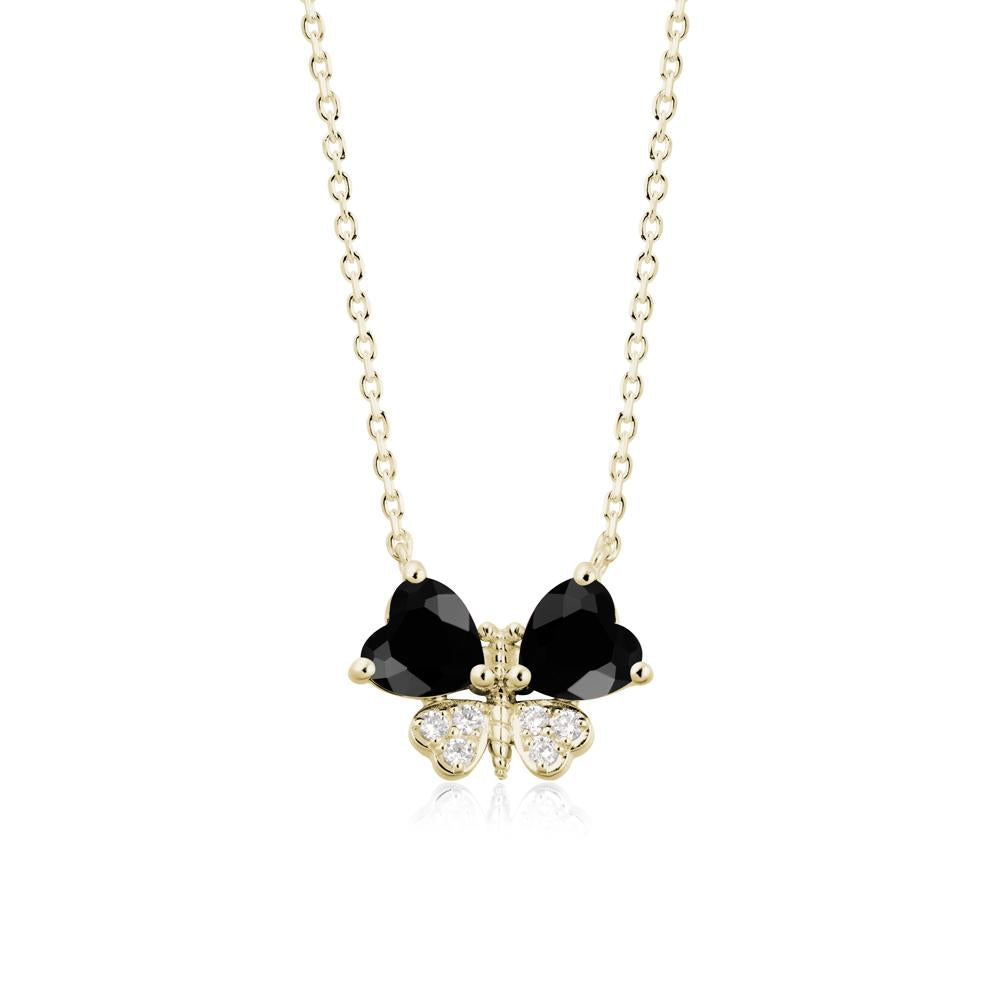 Heart Black Spinel Wings Butterfly Pendant Necklace - LUO Jewelry #metal_14k yellow gold