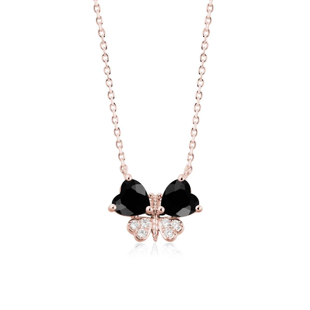Heart Black Spinel Wings Butterfly Pendant Necklace - LUO Jewelry #metal_18k rose gold